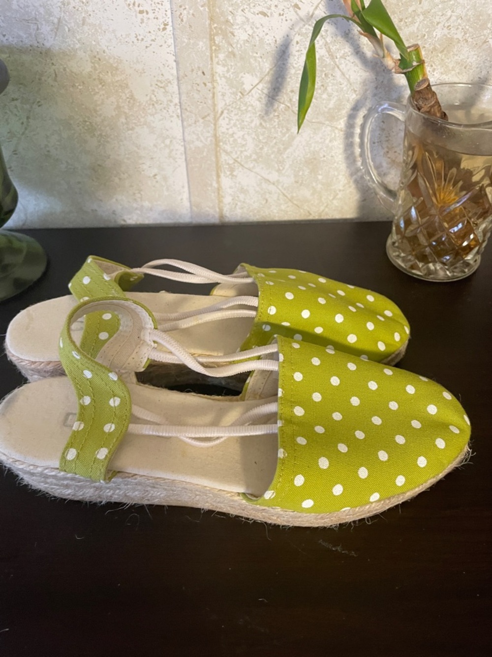 Chico's Lime Green Polka Dot Espadrille Sandals